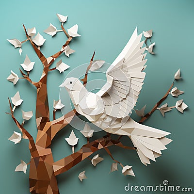 Diy Dove Paper Craft With Polygon Design For Nature-inspired Wall Decor Stock Photo