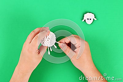 Diy Eid al adha lamb sheep cotton pads, cotton buds, swabs Gift idea, decor Eid al adha Stock Photo