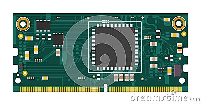 DIY electronic mega board with a micro-controller, LEDs, connectors, and other electronic components. Vector Illustration