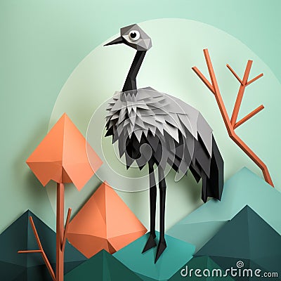 Diy Emu Paper Craft With Polygon Design Stock Photo