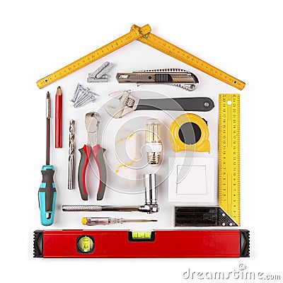 DIY - home renovation and improvement tools on white Stock Photo