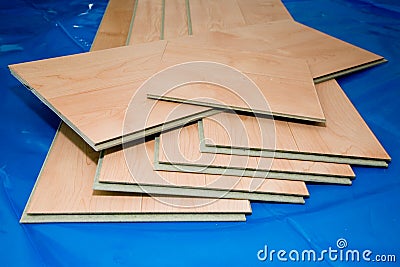 DIY project: laminate floor planks (unused and cut) Stock Photo