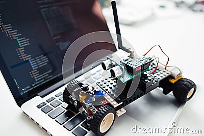 Diy rc car made on base of microcontroller Editorial Stock Photo