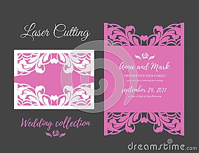 DIY Template for laser cutting. Open card. The front and rear side. vector can be used as an envelope. Wedding die cut Vector Illustration