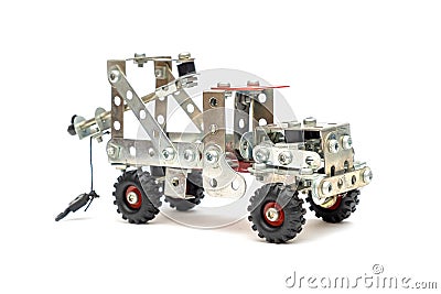 DIY Toy, Mini Metal Alloy Crane Truck on iSolated White Background Stock Photo