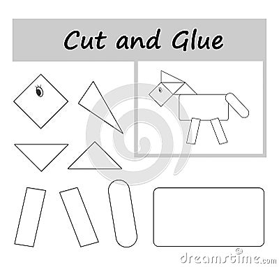 DIY worksheet. Color, cut parts of the image and glue on the paper. Cartoon horse Vector Illustration