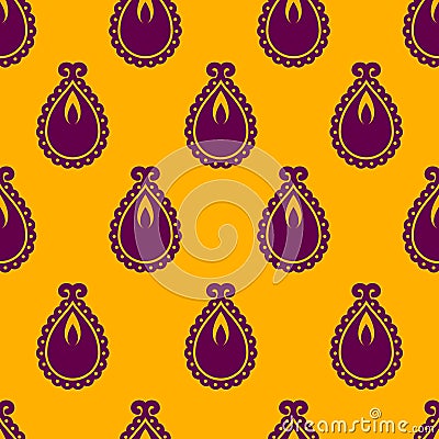 Diya oil lamp for festival Diwali top view seamless pattern in flat modern simplified style Vector Illustration