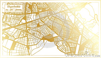 Diyarbakir Turkey City Map in Retro Style in Golden Color. Outline Map Stock Photo