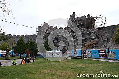 Restoration of the historical city walls of Diyarbakir Editorial Stock Photo