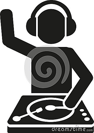 DJ behind turntables Vector Illustration