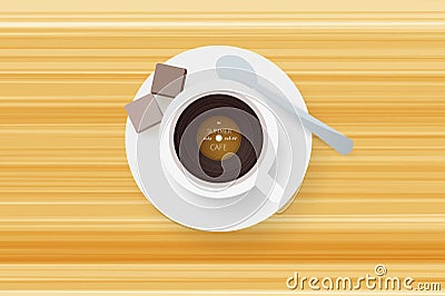 DJ cafe. Abstract cup of coffee with vinyl record. Cartoon Illustration