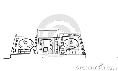 Dj console, keyboard one line art. Continuous line drawing of disc, professional, nightlife, techno, vinyl, dj, music Vector Illustration