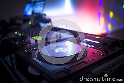 DJ console mixing desk Ibiza house music party nightclub Stock Photo