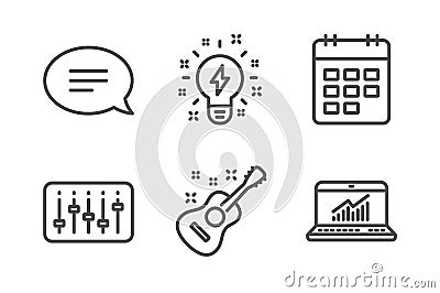 Dj controller, Chat and Calendar icons set. Inspiration, Guitar and Online statistics signs. Vector Vector Illustration