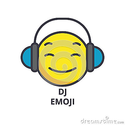 Dj emoji vector line icon, sign, illustration on background, editable strokes Vector Illustration
