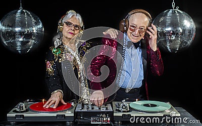 Dj grandma and grandpa Stock Photo