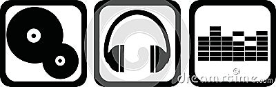 DJ icons vinyl, headphones, equalizer Vector Illustration