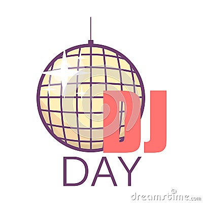 Dj logo design with disco ball,world dj day.World music day Cartoon Illustration