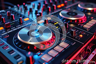 DJ mixer control panel equalizer musical console audio mixing controller in party Stock Photo