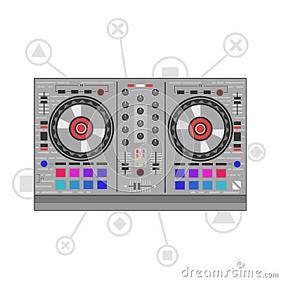 Dj mixer controller. Flat line art. Vector Illustration