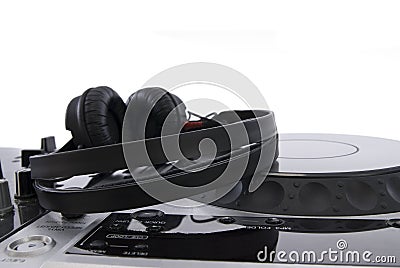 Dj mixer with headphones Stock Photo