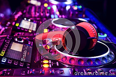 Dj mixer with headphones Stock Photo