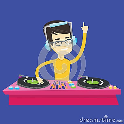 DJ mixing music on turntables vector illustration. Vector Illustration