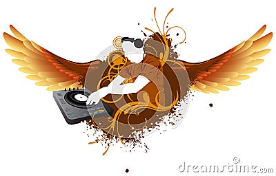 DJ mixing with wings Vector Illustration