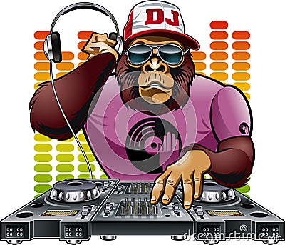 Dj monkey mixing music Vector Illustration