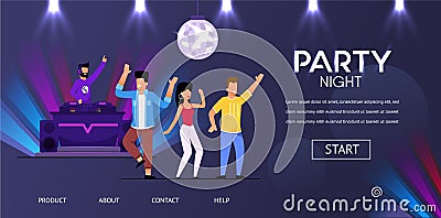 DJ Night Club Party Play Music People Crowd Dance Vector Illustration