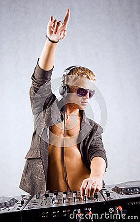 Dj is playing electro music Stock Photo