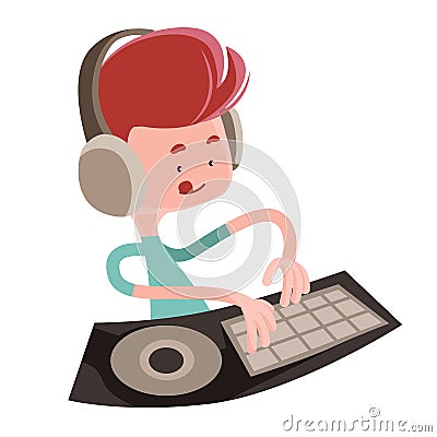 Dj playing music beats illustration cartoon character Cartoon Illustration