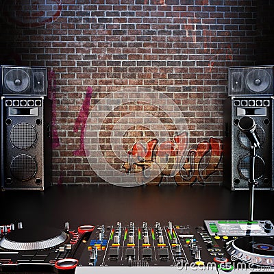 Dj R&B, Rap,Pop music background with Microphone Stock Photo