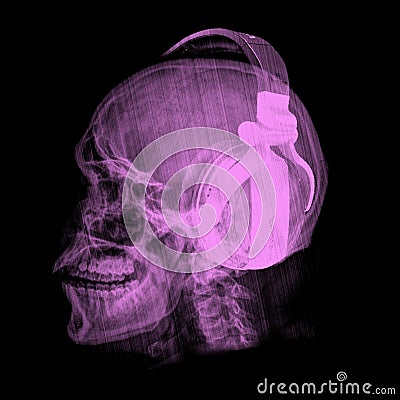 DJ skull skeleton headphones music T-shirt design Stock Photo