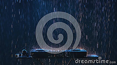 DJ Sound Control Console for Mixing Dance Music and Headphones in the  Pouring Rain on the Background of a Dark Studio Stock Footage - Video of  dance, lifestyle: 196018426