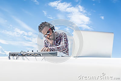 Dj spin the music outdoor at the concert Stock Photo