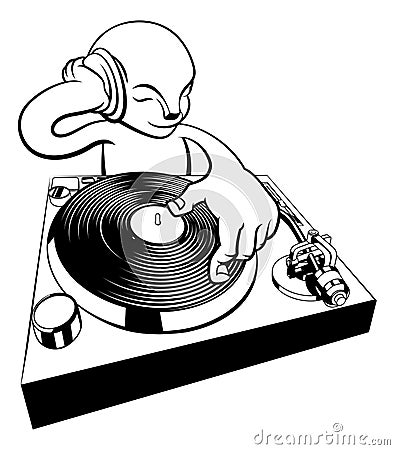 DJ on turntable decks Vector Illustration