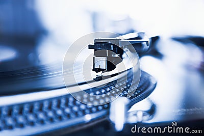 Dj turntable vinyl record player close up Stock Photo