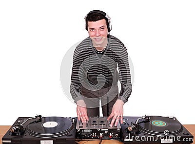 Dj with turntables Stock Photo