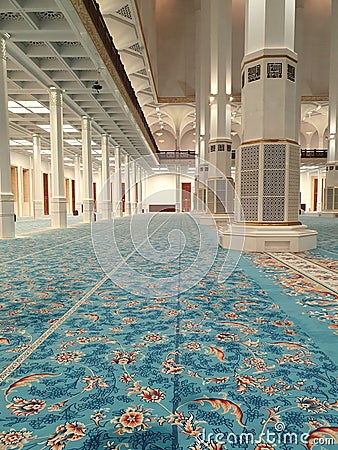 Djamaa Al-Djazair - from Inside Mosque Blue Orange Carpet Stock Photo