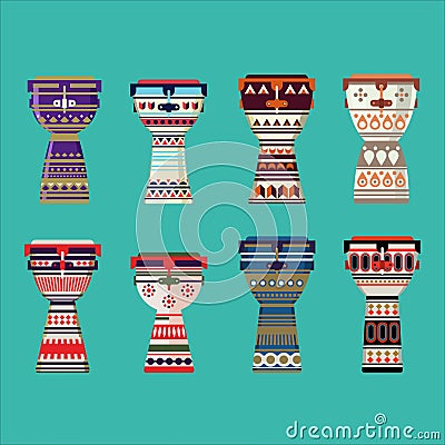 Set of Illustration Musical Instrument African Djembe Meinl Vector Illustration