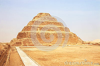 The Djoser Pyramid, the first pyramid erected in the Sahara desert, Egypt. Step Pyramid in Saqqara Stock Photo