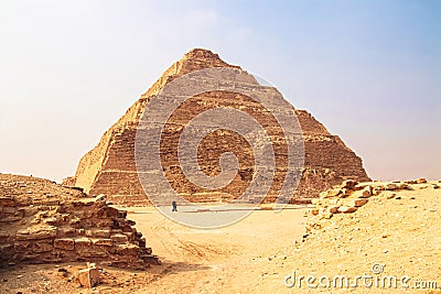 The Djoser Pyramid, the first pyramid erected in the Sahara desert, Egypt. Step Pyramid in Saqqara Stock Photo