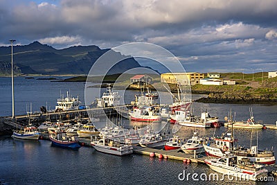 DJUPIVOGUR, ICELAND - AUGUST 10, 2019: Boats in Djupivogur Port Editorial Stock Photo