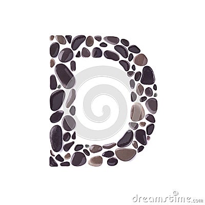 DLetter made of black beach stones isolated on white background Stock Photo