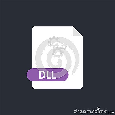 Dll file icon. Dynamic Link Library format file. Gears icon. Vector Vector Illustration