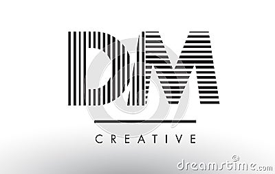 DM D M Black and White Lines Letter Logo Design. Vector Illustration
