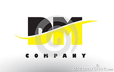 DM D M Black and Yellow Letter Logo with Swoosh. Vector Illustration