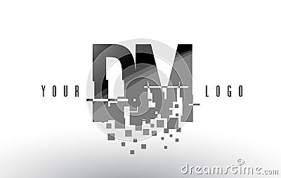DM D M Pixel Letter Logo with Digital Shattered Black Squares Vector Illustration