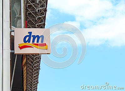 dm drogeriemarkt sign banner on top of the store Editorial Stock Photo